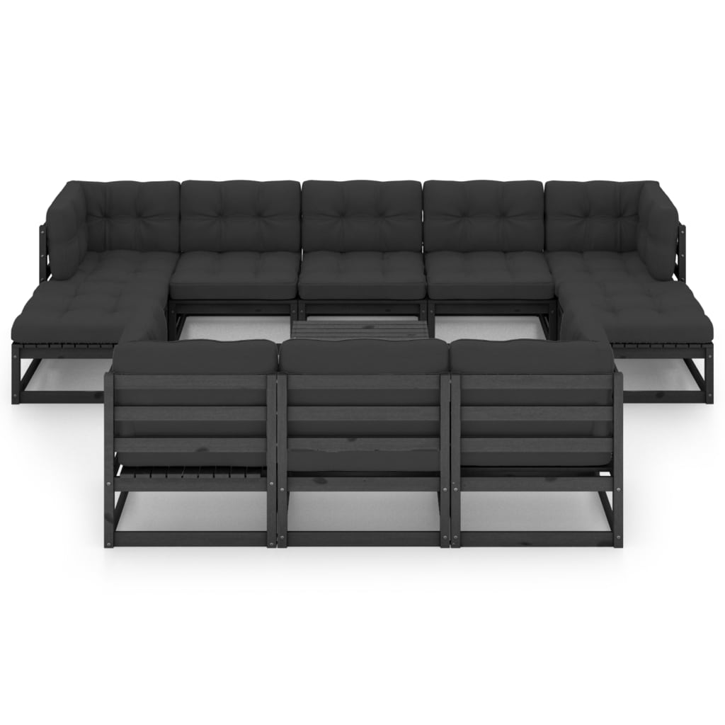 Set Divani da Giardino 11 pz con Cuscini Massello di Pino Nero
