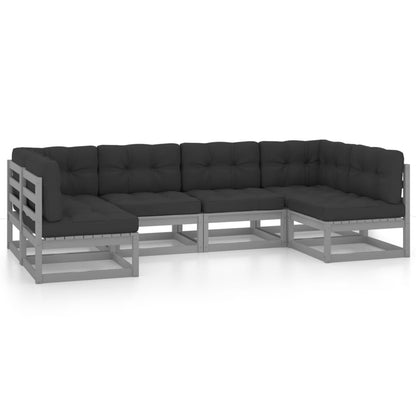 Set Divani da Giardino 6 pz Grigio Cuscini Massello di Pino