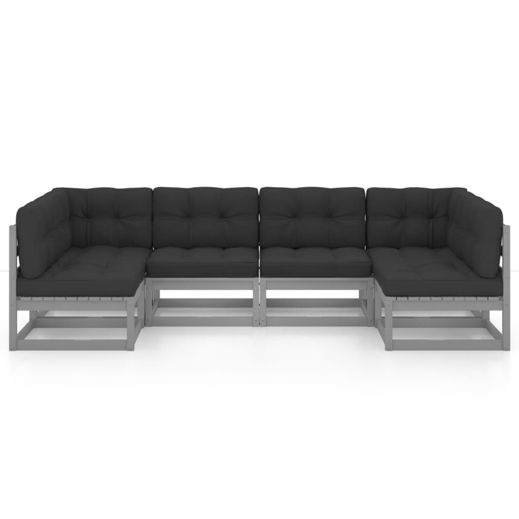 Set Divani da Giardino 6 pz Grigio Cuscini Massello di Pino