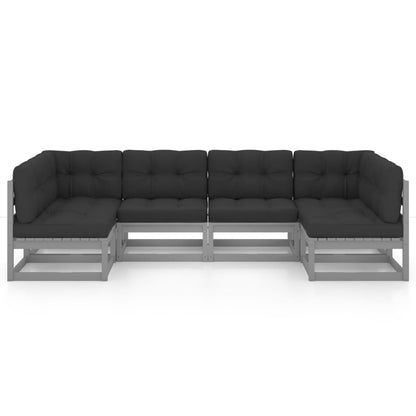 Set Divani da Giardino 6 pz Grigio Cuscini Massello di Pino