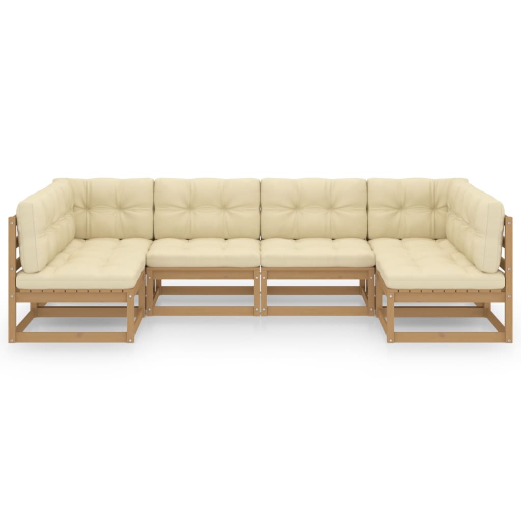 Set Salotto Giardino e Cuscini 6 pz Legno Massello Pino Ambra
