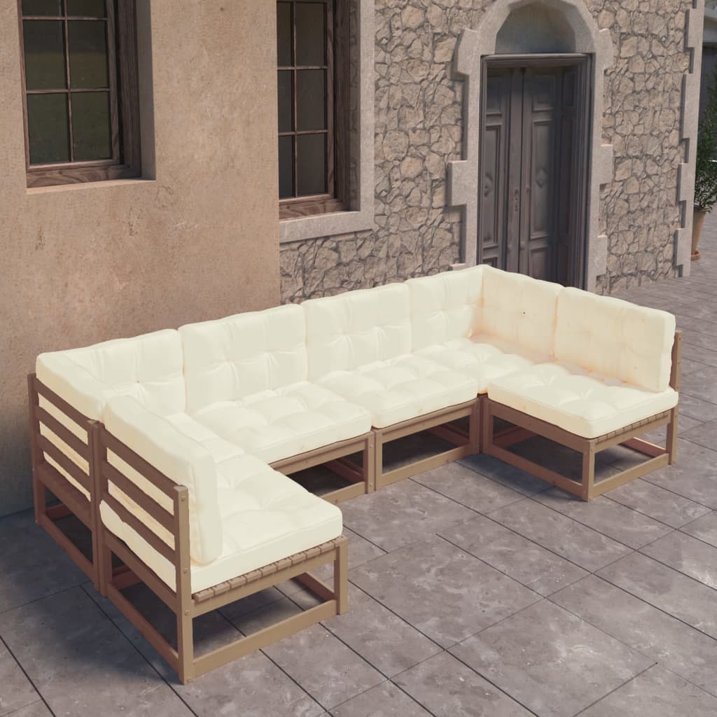 Set Salotto Giardino e Cuscini 6 pz Legno Massello Pino Ambra