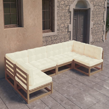 Set Salotto Giardino e Cuscini 6 pz Legno Massello Pino Ambra