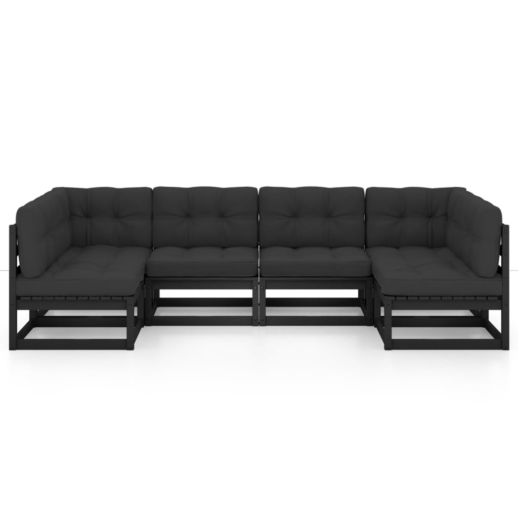Set Divani da Giardino 6 pz con Cuscini Massello di Pino Nero