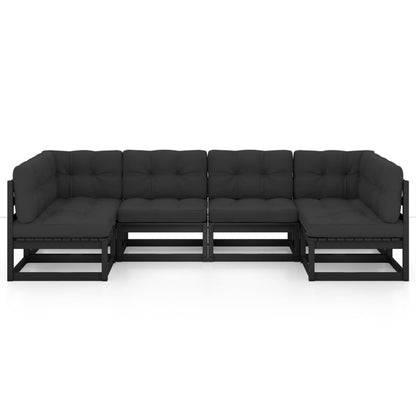 Set Divani da Giardino 6 pz con Cuscini Massello di Pino Nero