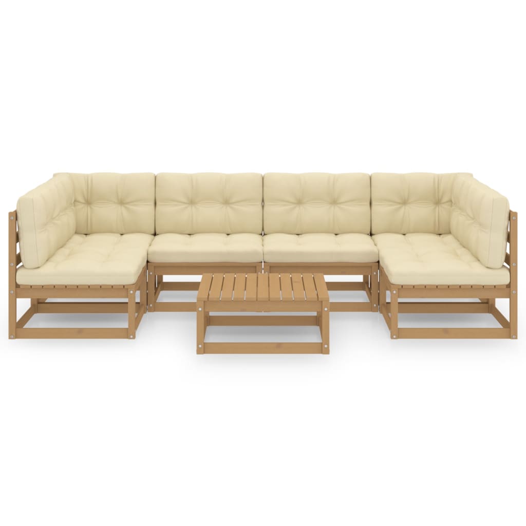 Set Salotto Giardino e Cuscini 7 pz Legno Massello Pino Ambra