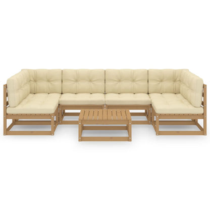 Set Salotto Giardino e Cuscini 7 pz Legno Massello Pino Ambra