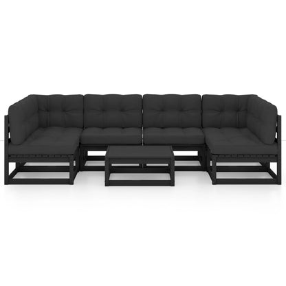 Set Divani da Giardino 7 pz con Cuscini Massello di Pino Nero