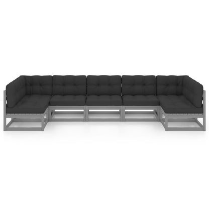 Set Divani da Giardino 7 pz Grigio Cuscini Massello di Pino
