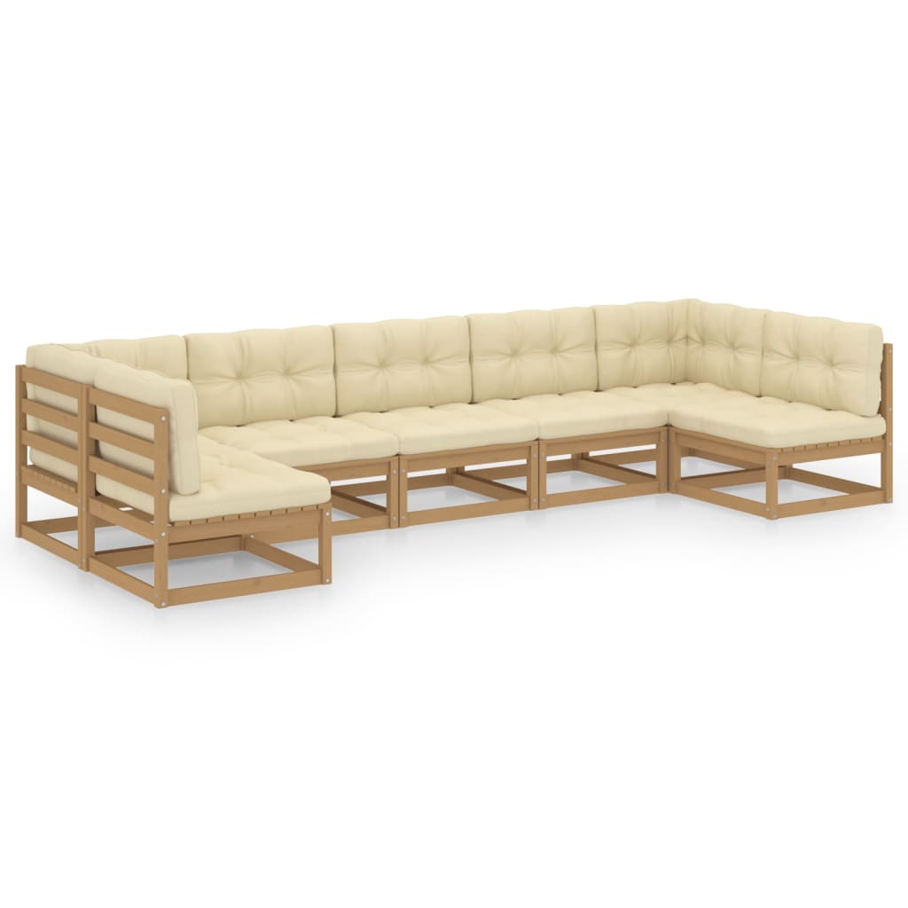 Set Salotto Giardino e Cuscini 7 pz Legno Massello Pino Ambra