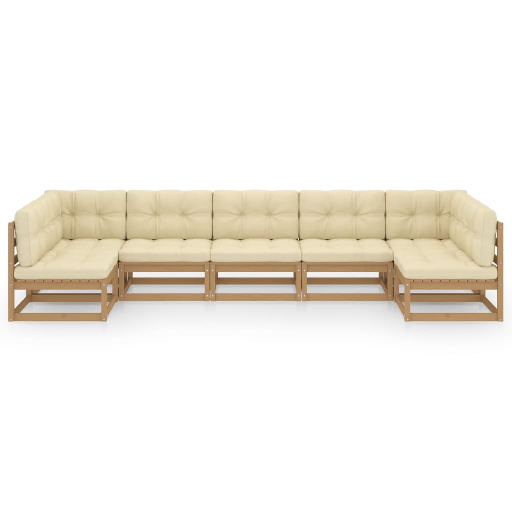 Set Salotto Giardino e Cuscini 7 pz Legno Massello Pino Ambra