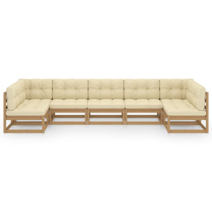 Set Salotto Giardino e Cuscini 7 pz Legno Massello Pino Ambra
