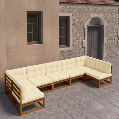 Set Salotto Giardino e Cuscini 7 pz Legno Massello Pino Ambra