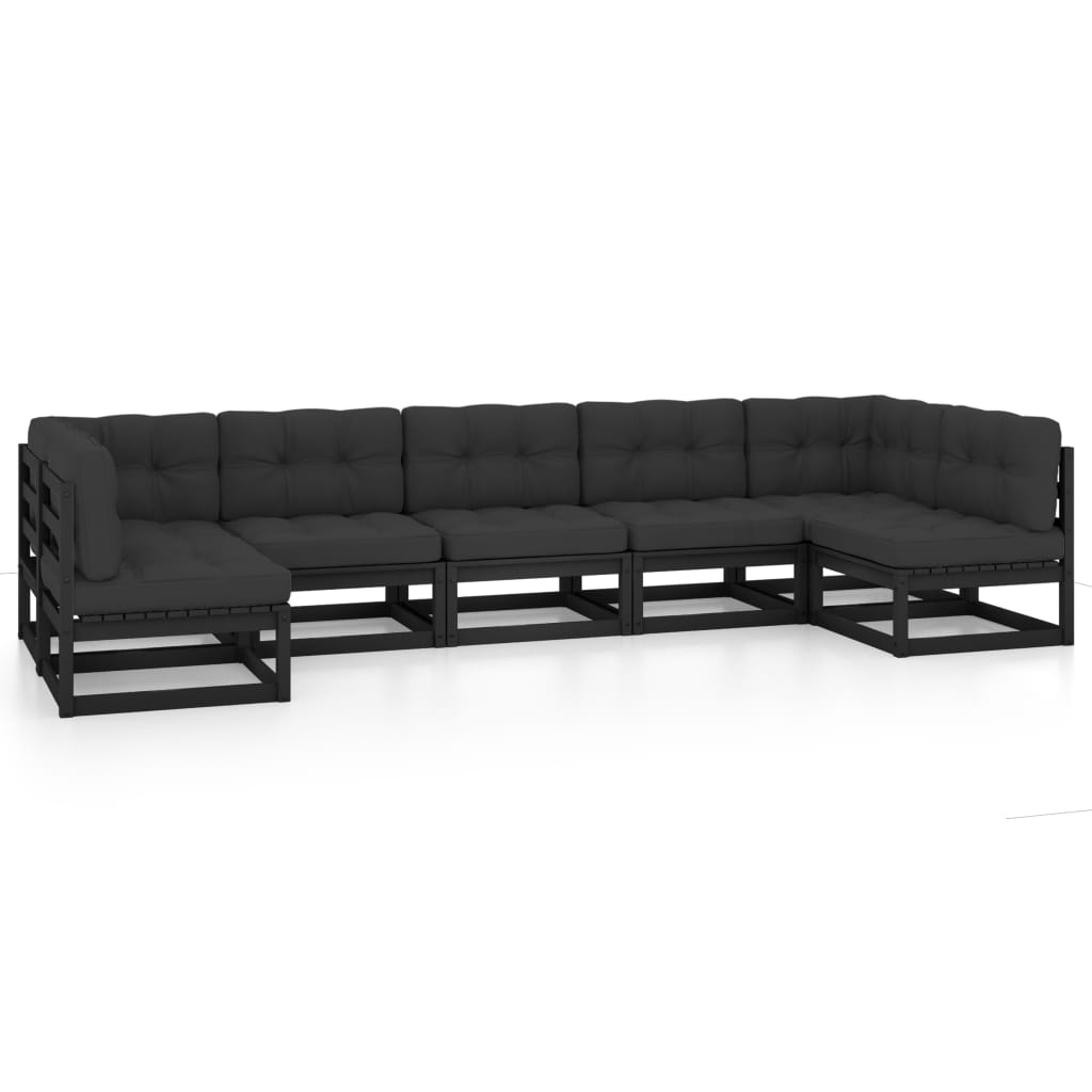 Set Divani da Giardino 7 pz con Cuscini Massello di Pino Nero