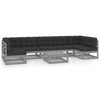 Set Divani da Giardino 8 pz con Cuscini Grigio Massello di Pino