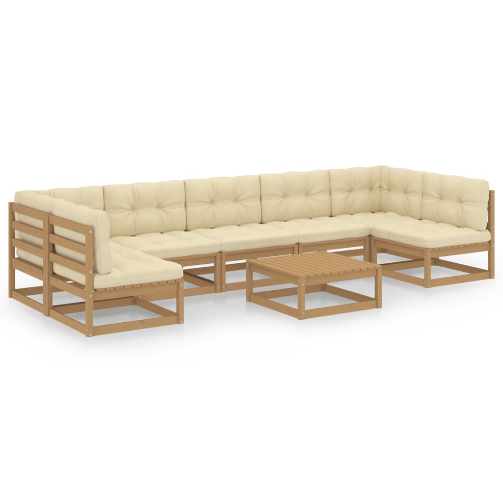 Set Salotto Giardino e Cuscini 8 pz Legno Massello Pino Ambra