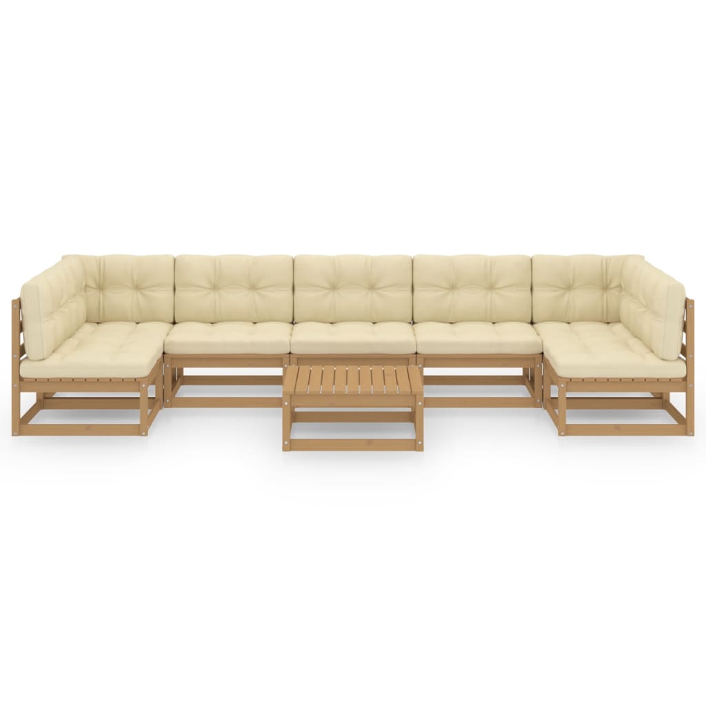 Set Salotto Giardino e Cuscini 8 pz Legno Massello Pino Ambra