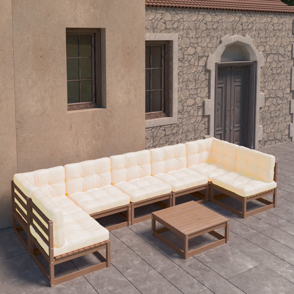Set Salotto Giardino e Cuscini 8 pz Legno Massello Pino Ambra