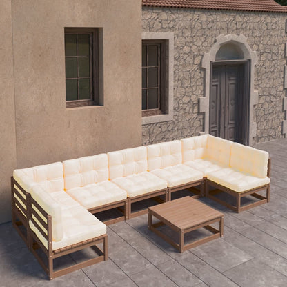 Set Salotto Giardino e Cuscini 8 pz Legno Massello Pino Ambra