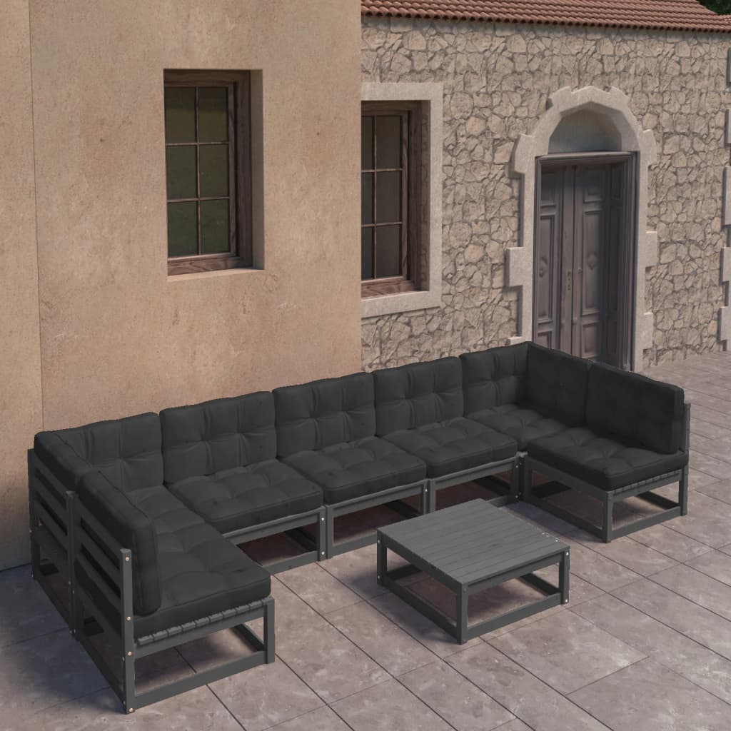 Set Divani da Giardino 8 pz con Cuscini Massello di Pino Nero