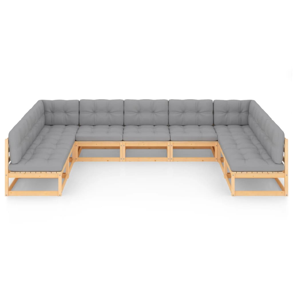 Set Salotto Giardino 9 pz Cuscini Antracite Legno Massello Pino