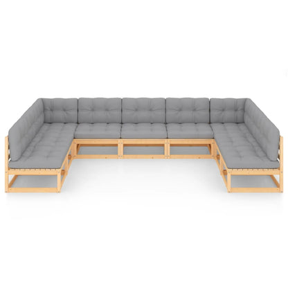 Set Salotto Giardino 9 pz Cuscini Antracite Legno Massello Pino
