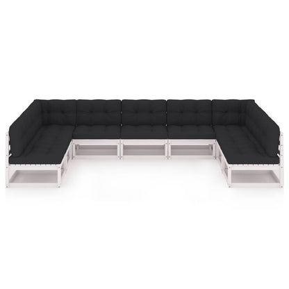 Set Divani da Giardino 9 pz con Cuscini Massello di Pino Bianco
