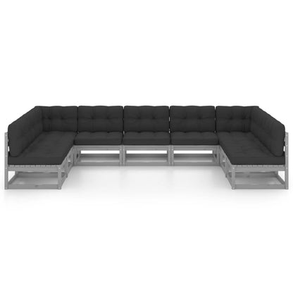 Set Divani da Giardino 9 pz Grigio Cuscini Massello di Pino