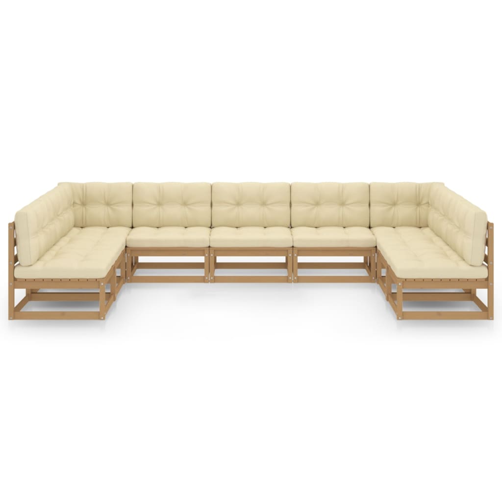 Set Salotto Giardino e Cuscini 9 pz Legno Massello Pino Ambra