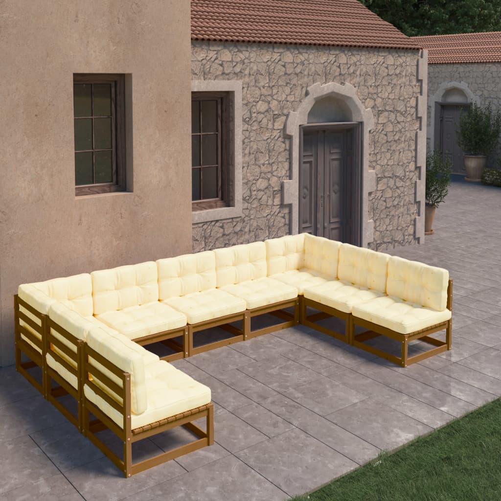 Set Salotto Giardino e Cuscini 9 pz Legno Massello Pino Ambra