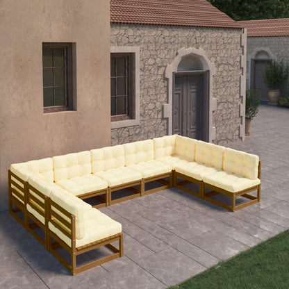 Set Salotto Giardino e Cuscini 9 pz Legno Massello Pino Ambra