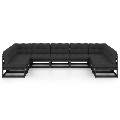 Set Divani da Giardino 9 pz con Cuscini Massello di Pino Nero