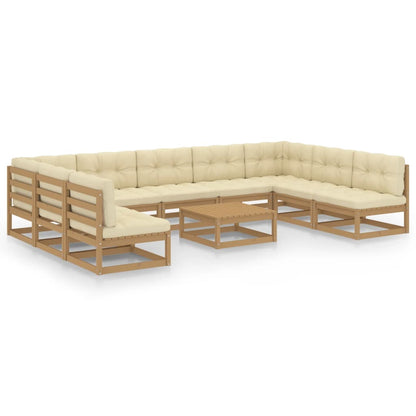 Set Salotto Giardino e Cuscini 10 pz Legno Massello Pino Ambra