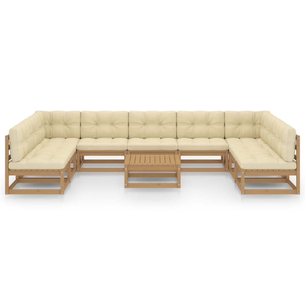 Set Salotto Giardino e Cuscini 10 pz Legno Massello Pino Ambra
