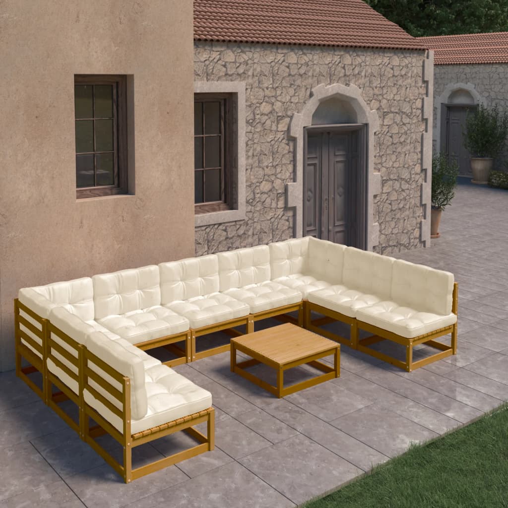 Set Salotto Giardino e Cuscini 10 pz Legno Massello Pino Ambra