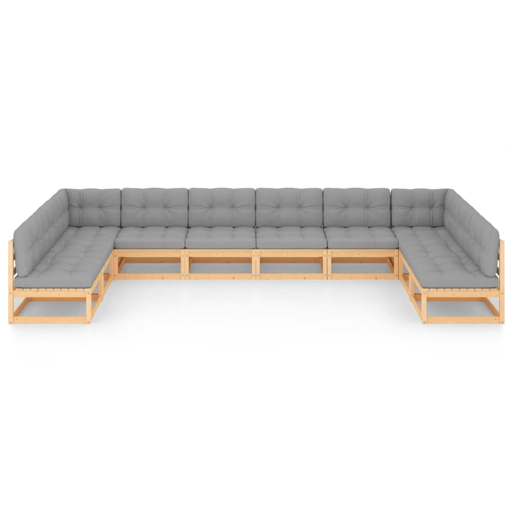 Set Salotto Giardino 10pz Cuscini Antracite Legno Massello Pino