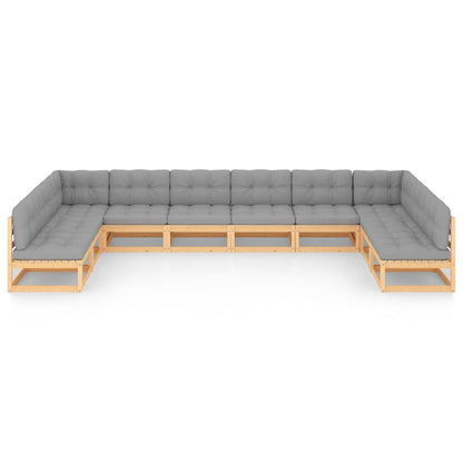 Set Salotto Giardino 10pz Cuscini Antracite Legno Massello Pino