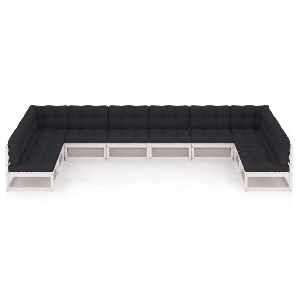 Set Divani da Giardino 10 pz Cuscini Bianchi Massello di Pino