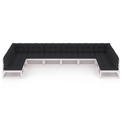 Set Divani da Giardino 10 pz Cuscini Bianchi Massello di Pino