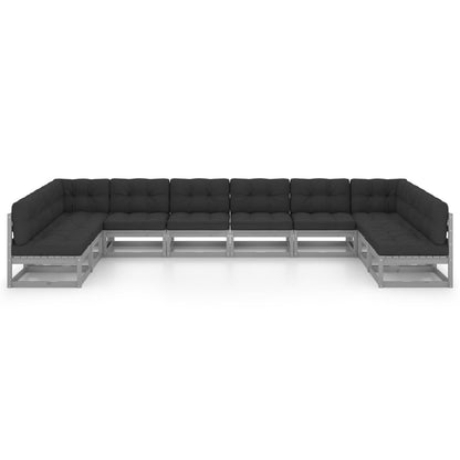 Set Divani da Giardino 10pz con Cuscini Grigio Massello di Pino