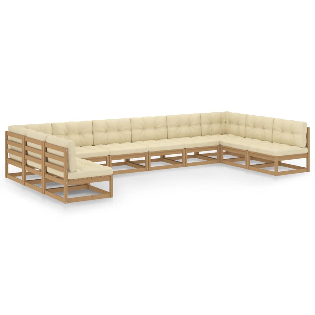 Set Salotto Giardino e Cuscini 10 pz Legno Massello Pino Ambra