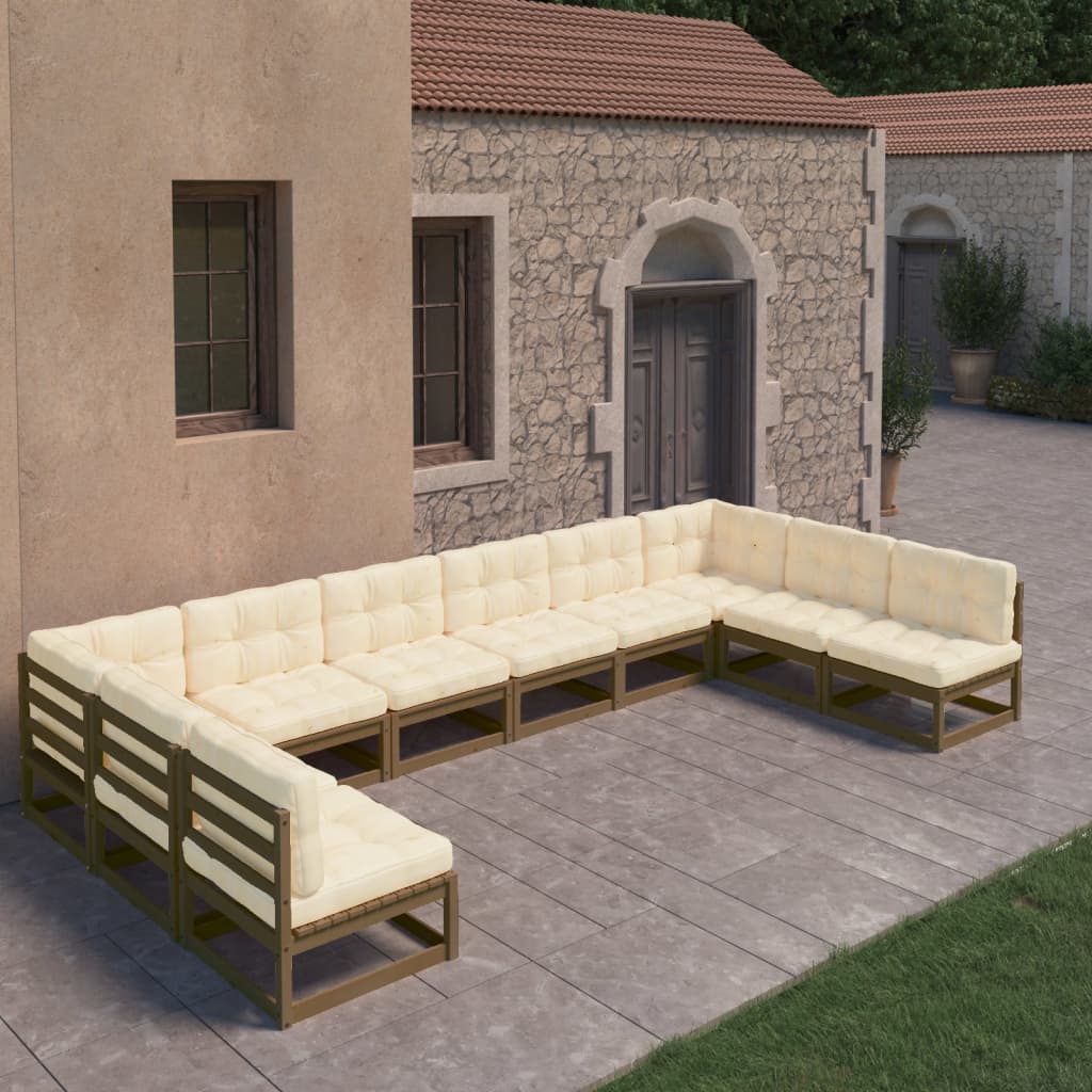 Set Salotto Giardino e Cuscini 10 pz Legno Massello Pino Ambra