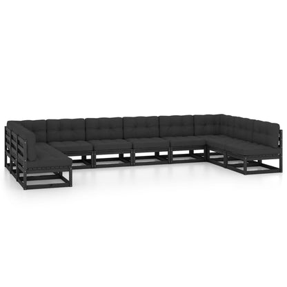 Set Divani da Giardino 10 pz con Cuscini Massello di Pino Nero