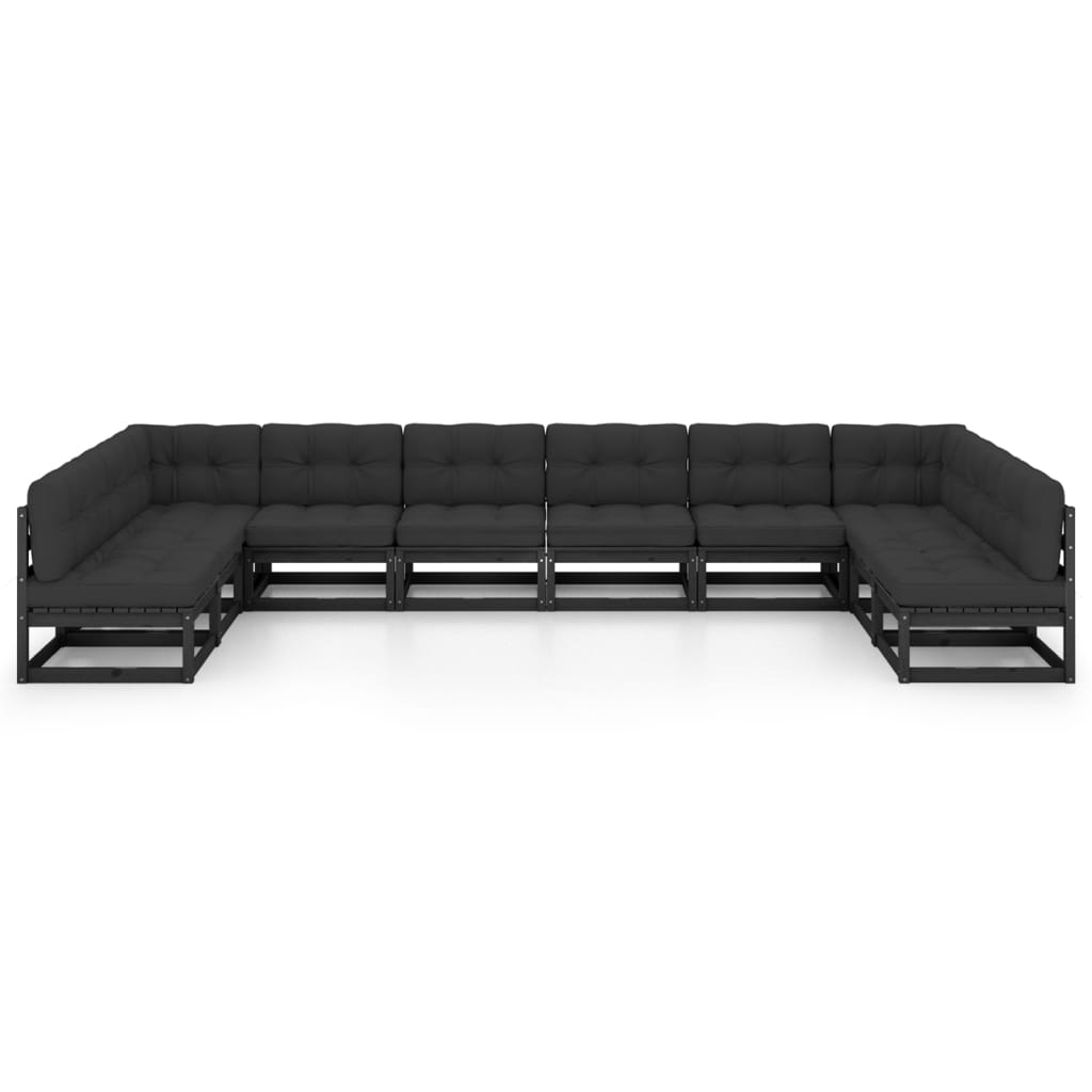 Set Divani da Giardino 10 pz con Cuscini Massello di Pino Nero