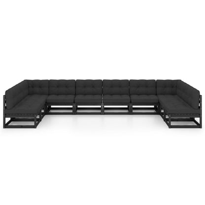 Set Divani da Giardino 10 pz con Cuscini Massello di Pino Nero