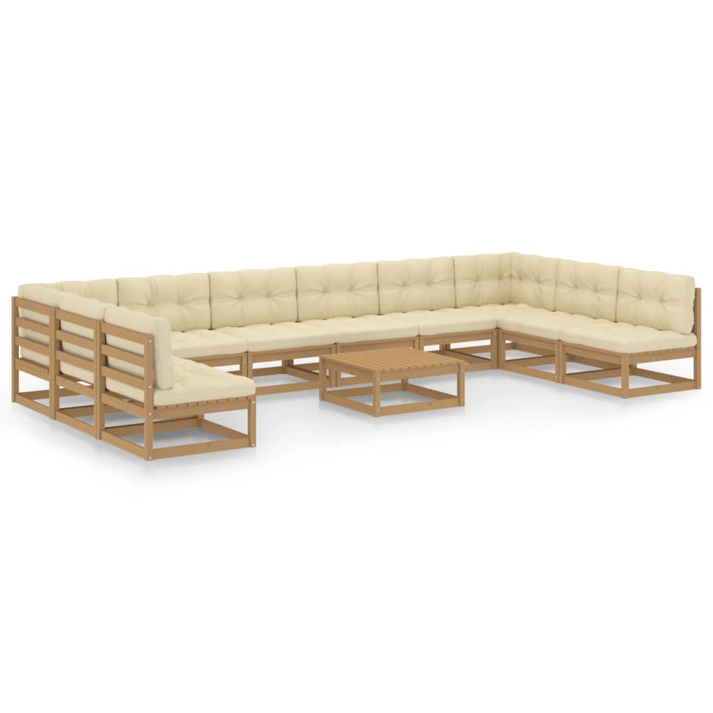 Set Salotto Giardino e Cuscini 11 pz Legno Massello Pino Ambra