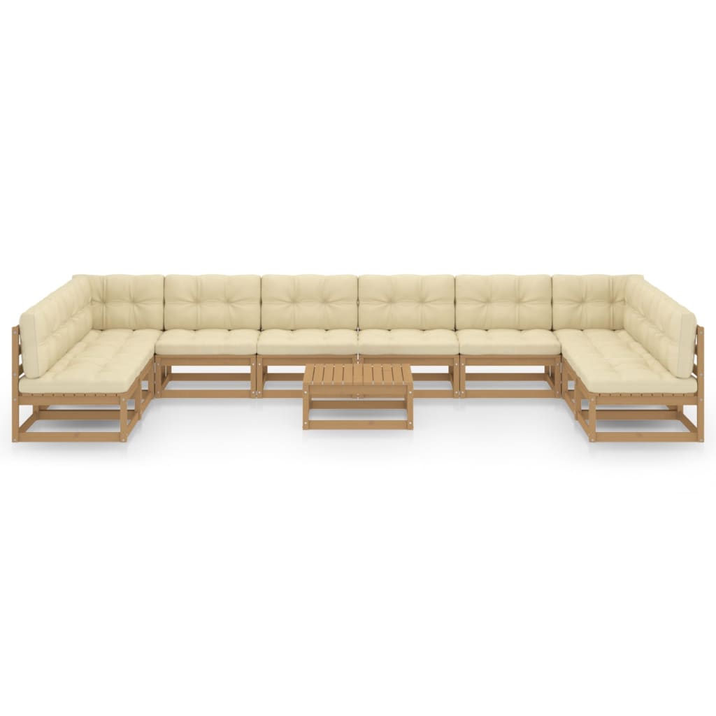 Set Salotto Giardino e Cuscini 11 pz Legno Massello Pino Ambra