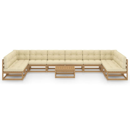 Set Salotto Giardino e Cuscini 11 pz Legno Massello Pino Ambra