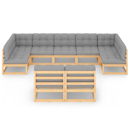 Set Salotto Giardino 9 pz Cuscini Antracite Legno Massello Pino
