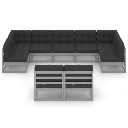 Set Divani da Giardino 9 pz Grigio Cuscini Massello di Pino